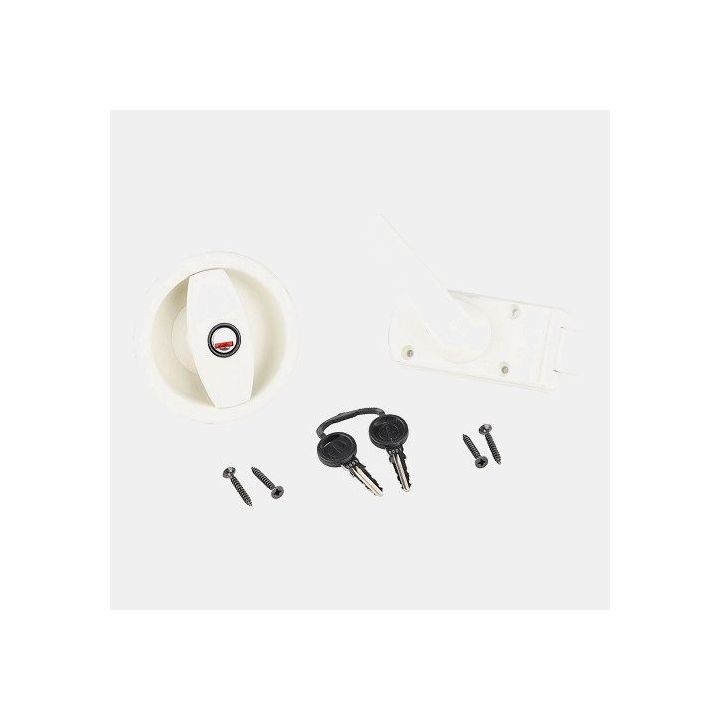 Cerradura blanco crema con tirador para puerta de caravana con apertura a la derecha + cilindro y llaves