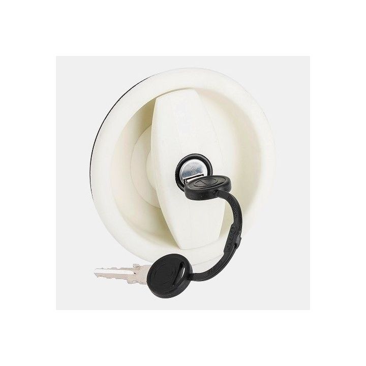 Cerradura blanco crema con tirador para puerta de caravana con apertura a la derecha + cilindro y llaves