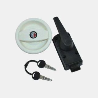 White exterior lock with black interior lock with handle for caravan door with left opening + cylinder & keys