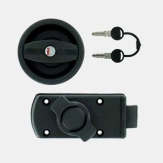 Serrure noire à bouton pour porte de caravane avec ouverture à droite + barillet & clés
