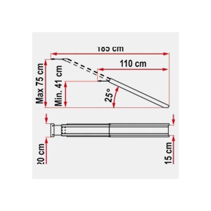 Porte-moto CARRY RAMP - aluminium - l: 15 cm. L maxi :175 cm. Charge maxi:130 kg
