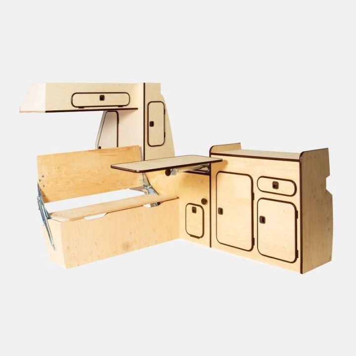 Meubles AGATHE spécifique pour Volskswagen Transporter T25/T3 - bois brut (1979-1992)