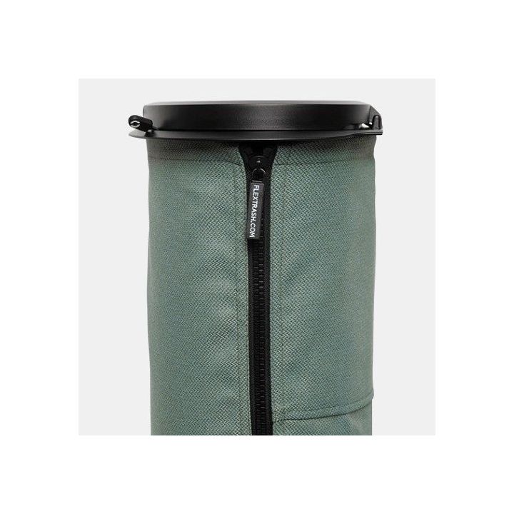 Poubelle de camping verte Taille M 5 litres FLEXTRASH avec son piquet de support télescopique