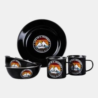 LIFE IS A JOURNEY black enamel dinner service - 6 pieces - for 2 people