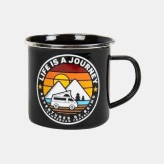 Taza esmaltada negra LA VIDA ES UN VIAJE 350 ml