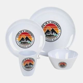 LIFE IS A JOURNEY white melamine dinner service - 16 pieces - serves 4