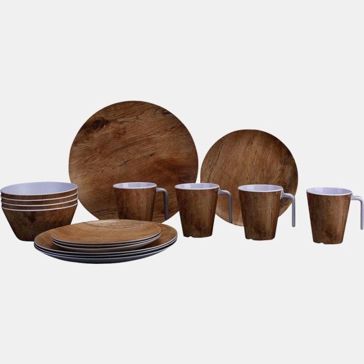 Service de vaisselle en mélaminé "bois" GIMEX - 16 pièces - pour 4 personnes