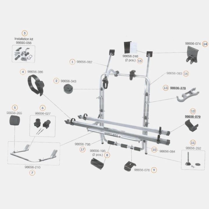 KIT BARRAS soportes Deep Black para portabicicletas CARRY BIKE DJ FIAMMA en Mercedes SPRINTER entre 2006 y 2016