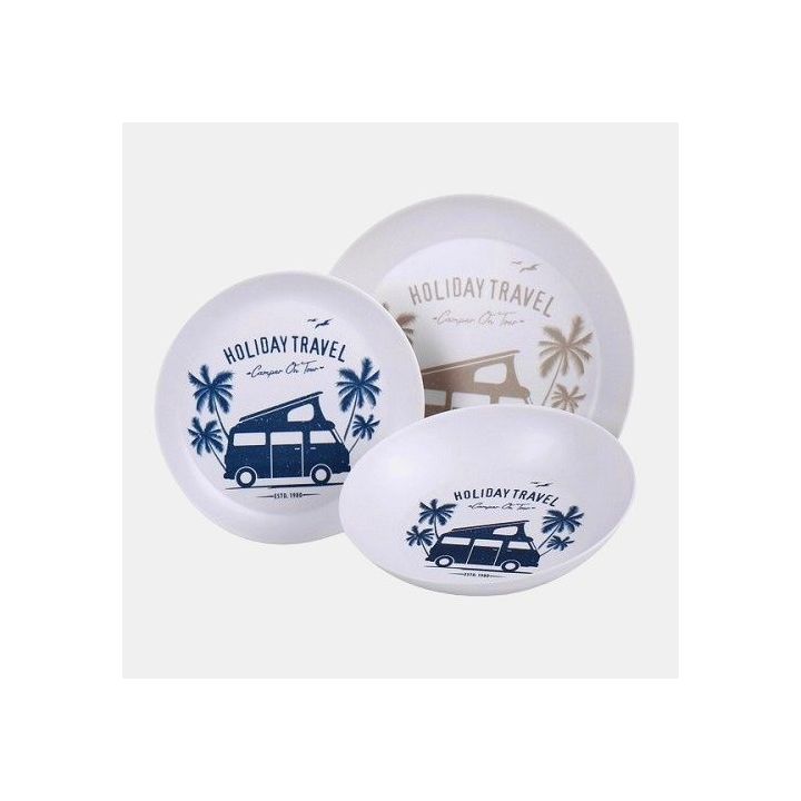 Service de vaisselle en mélamine Holiday Travel - 6 pièces  - pour 2 personnes