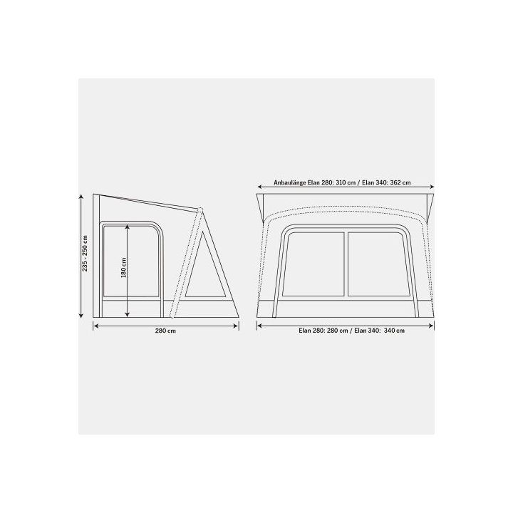 Auvent partiel gonflable ultra léger ELAN 280 280x280x235/250 cm pour caravane