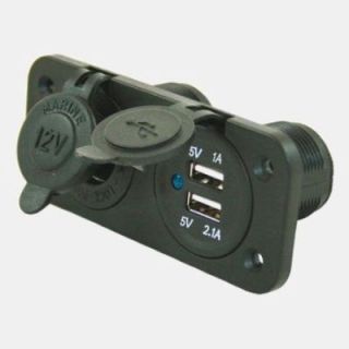 12V flush-mount socket with dual USB port and cigar lighter