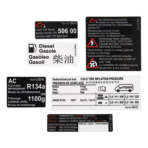     
                
                
    Autocollant d'informations pour VOLKSWAGEN Transporter T4 (1990-07/2003) - KA08056
