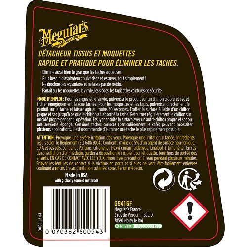 Détachant Tissus et Moquette Meguiar's 